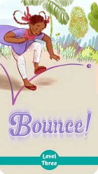 Cover of "Bounce!" – A bedtime storybook where Kayla and her neighbors try to catch her bouncing ball while counting.