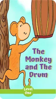 Cover of "The Monkey and The Drum" – A bedtime storybook about a monkey who discovers a drum hanging from a tree.